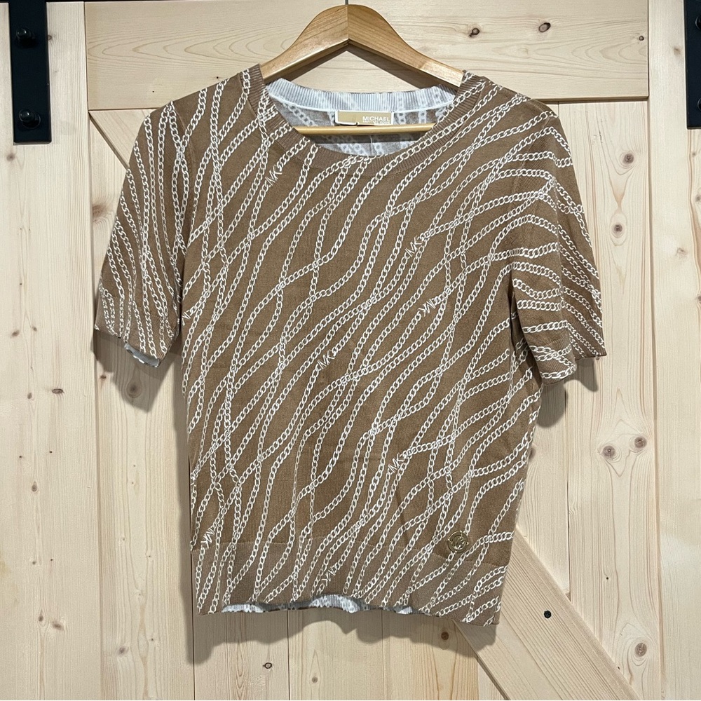 NWT Michael Kors Short Sleeve Sweater in Tan, Size Medium.